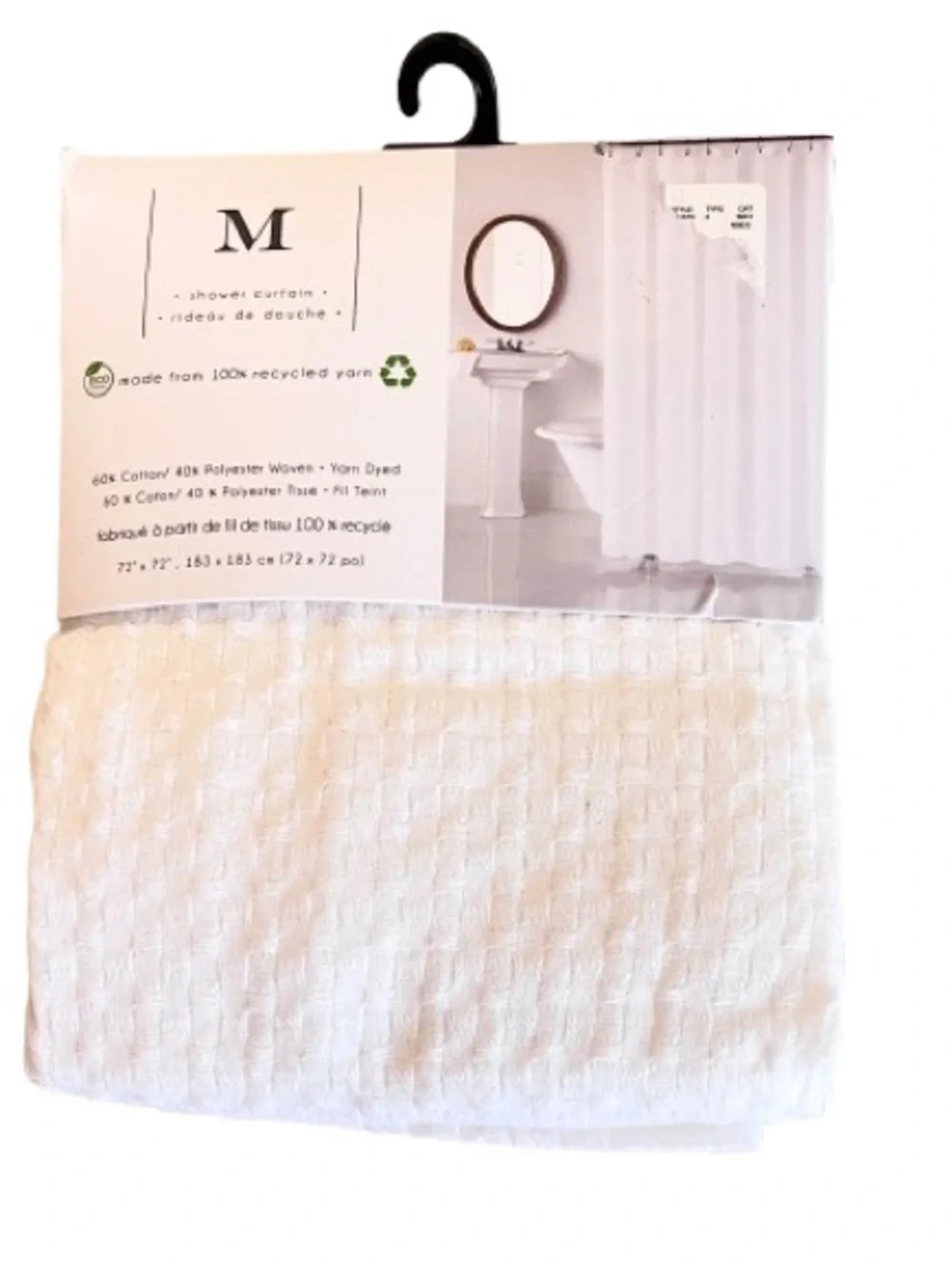 🆕- M- Design-White Textured Woven Shower Curtain.